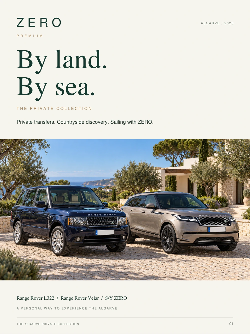 Private Journeys · By land. By sea. — ZERO Premium