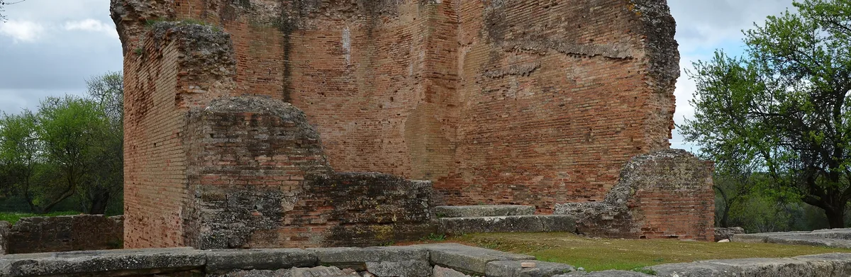 Brick and stone walls at the Roman ruins of Milreu.