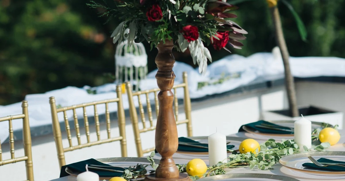 Flowers and fruit on a wedding table, shown as styling inspiration